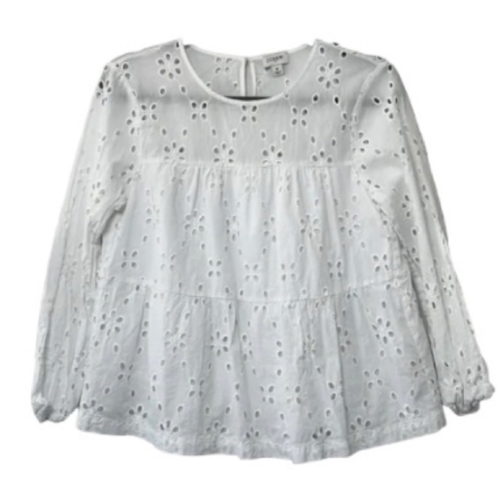 J. Crew White Eyelet Tiered Popover Top